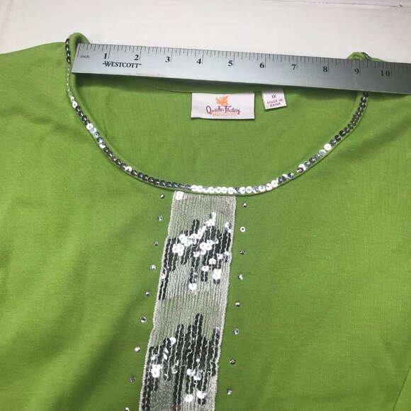 Quaker Factory Women's 1X Top Green With Sequins Trim 3/4 Sleeve Preowned - Picture 5 of 12
